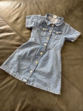 Cotton-On Denim Button-Front Short Sleeve Girls Dress - Light Blue